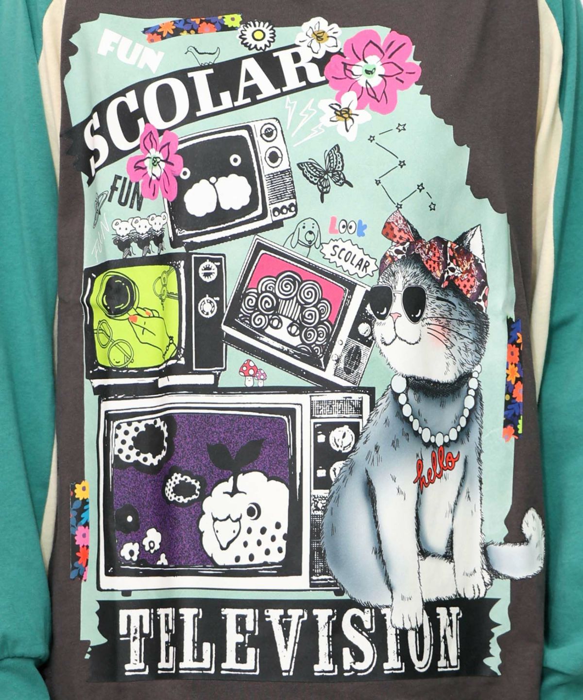 ネコとテレビ柄ロンT-16