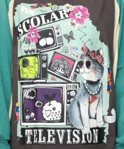 ネコとテレビ柄ロンT-16