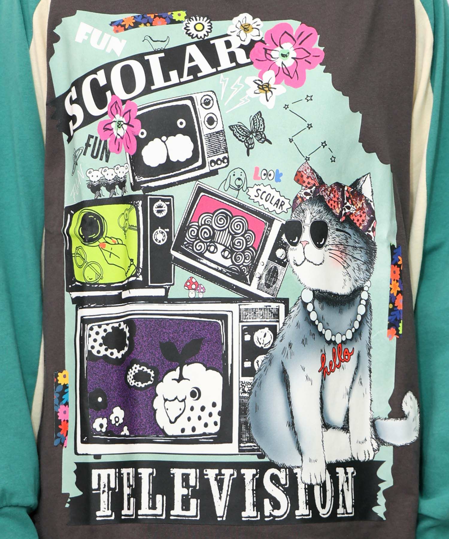 ネコとテレビ柄ロンT-16