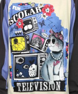 ネコとテレビ柄ロンT-20