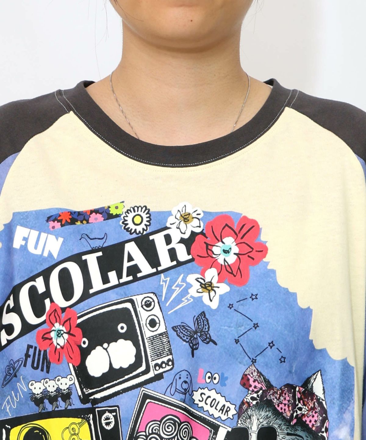 ネコとテレビ柄ロンT-21