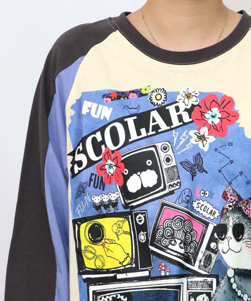 ネコとテレビ柄ロンT-22