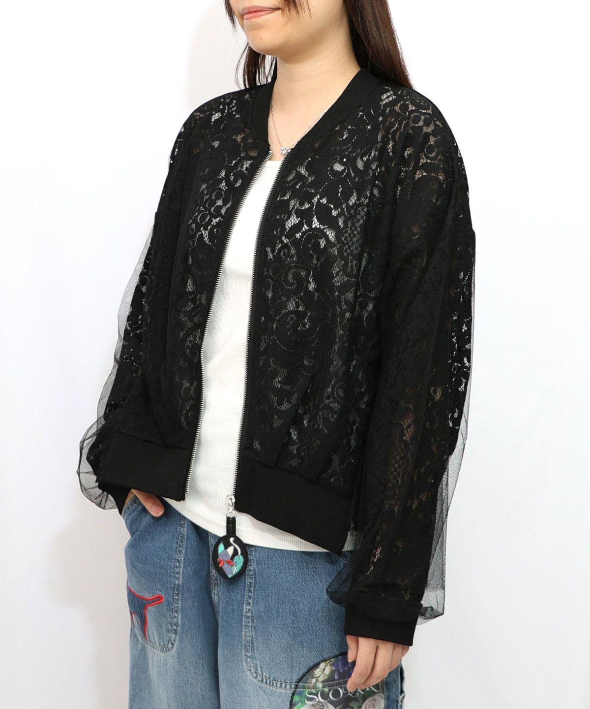 ネコチャームチュール重ねレースブルゾン-9