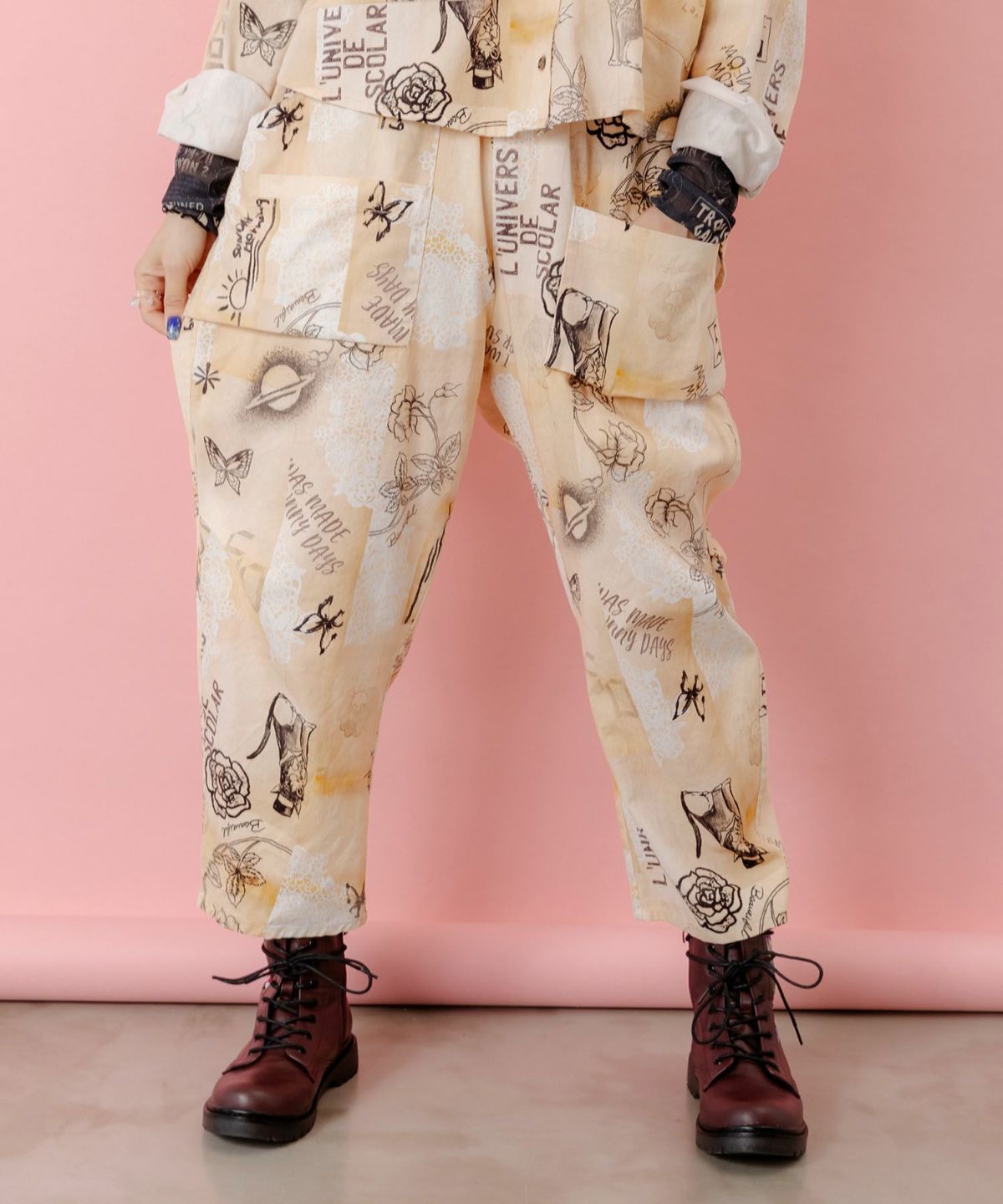 バイオ加工レースプリントパンツ-1