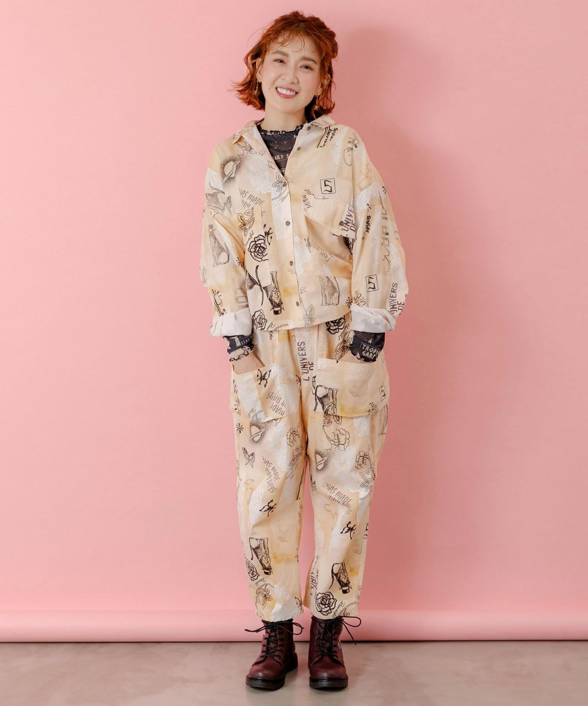 バイオ加工レースプリントパンツ-2