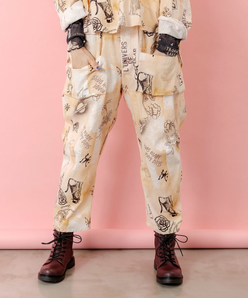 バイオ加工レースプリントパンツ-3