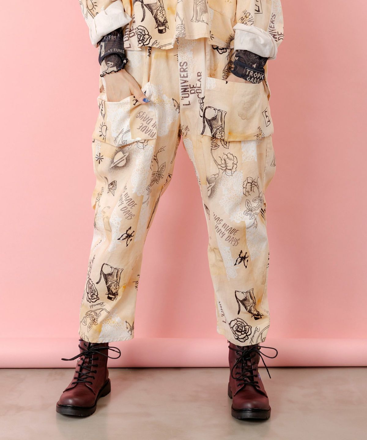 バイオ加工レースプリントパンツ-3