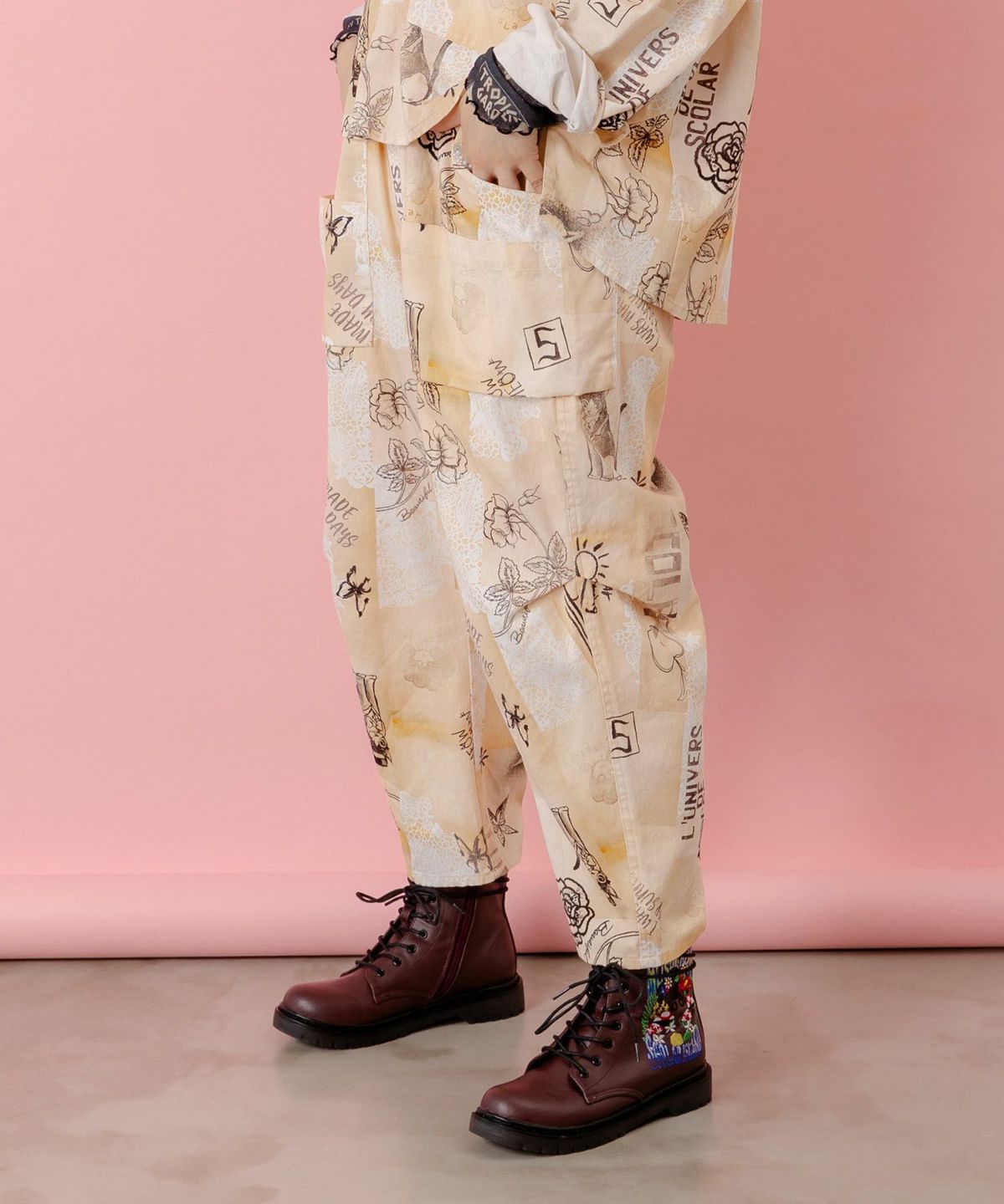 バイオ加工レースプリントパンツ-4