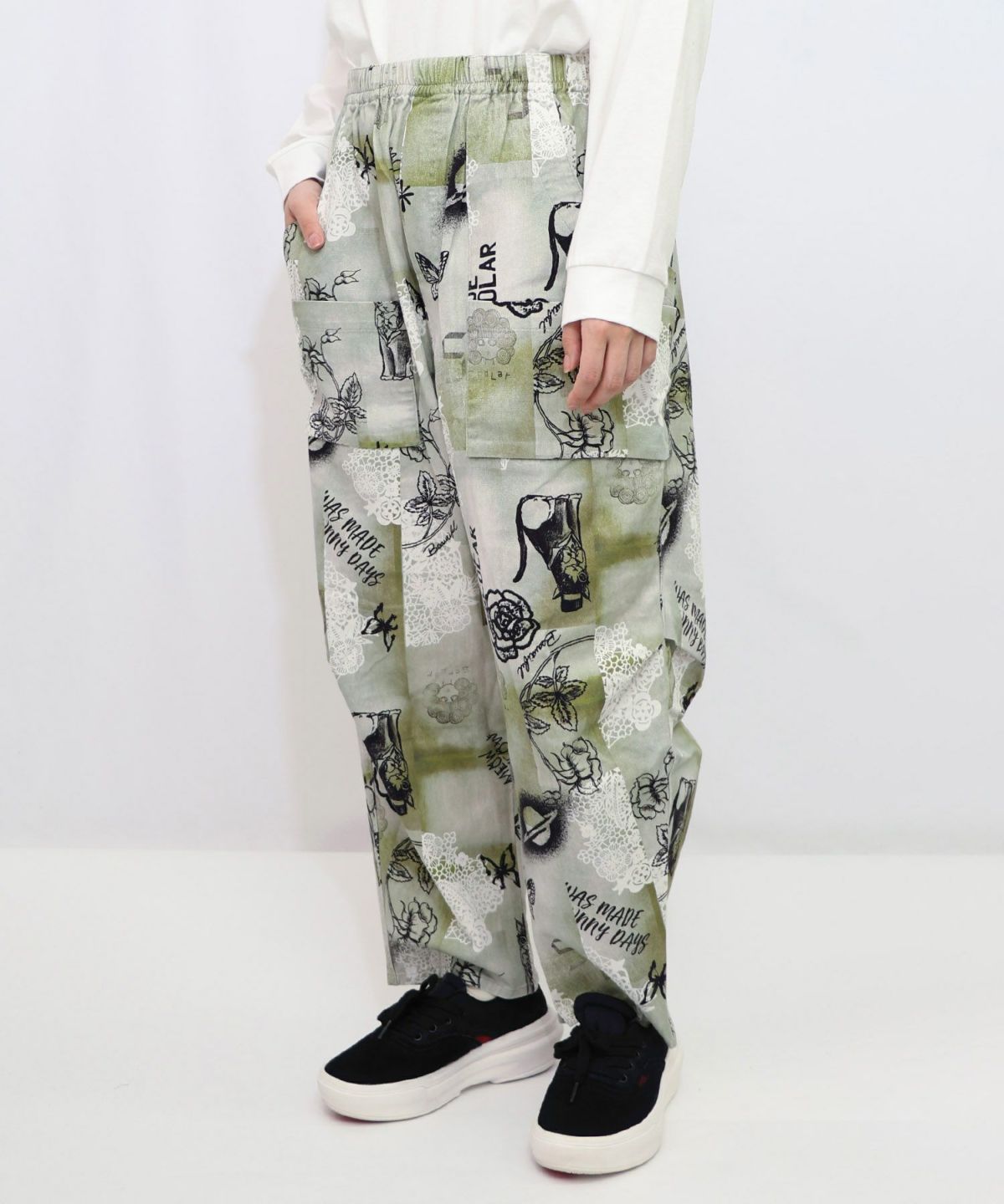 バイオ加工レースプリントパンツ-9