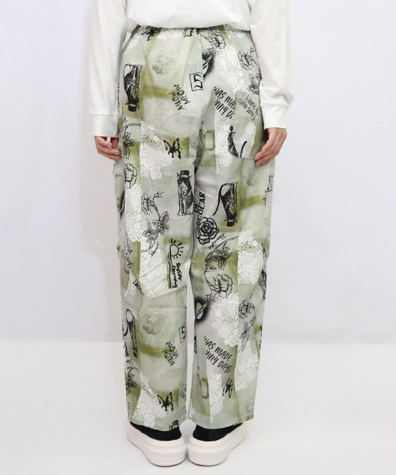バイオ加工レースプリントパンツ-10