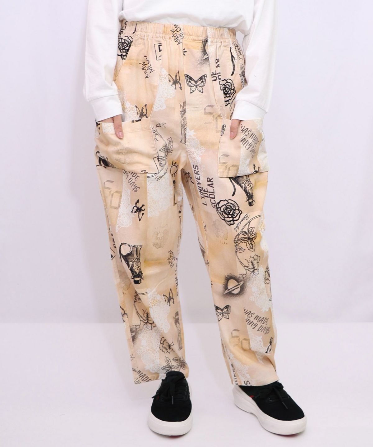 バイオ加工レースプリントパンツ-12