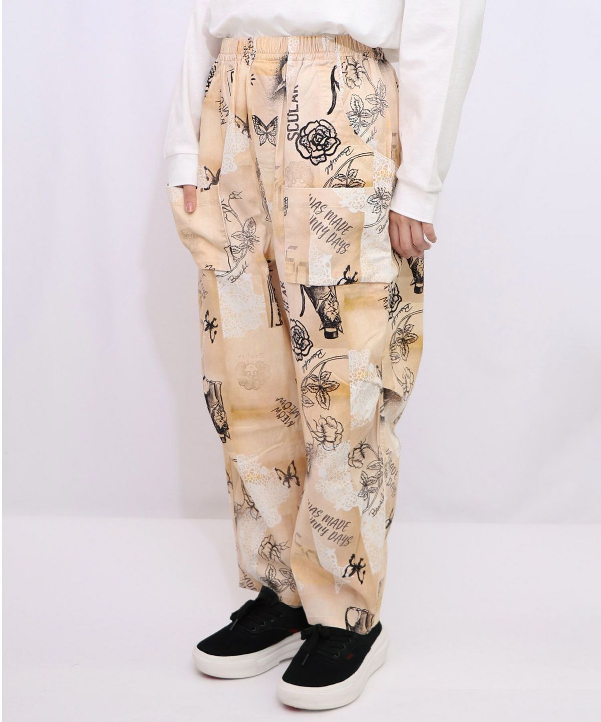 バイオ加工レースプリントパンツ-13