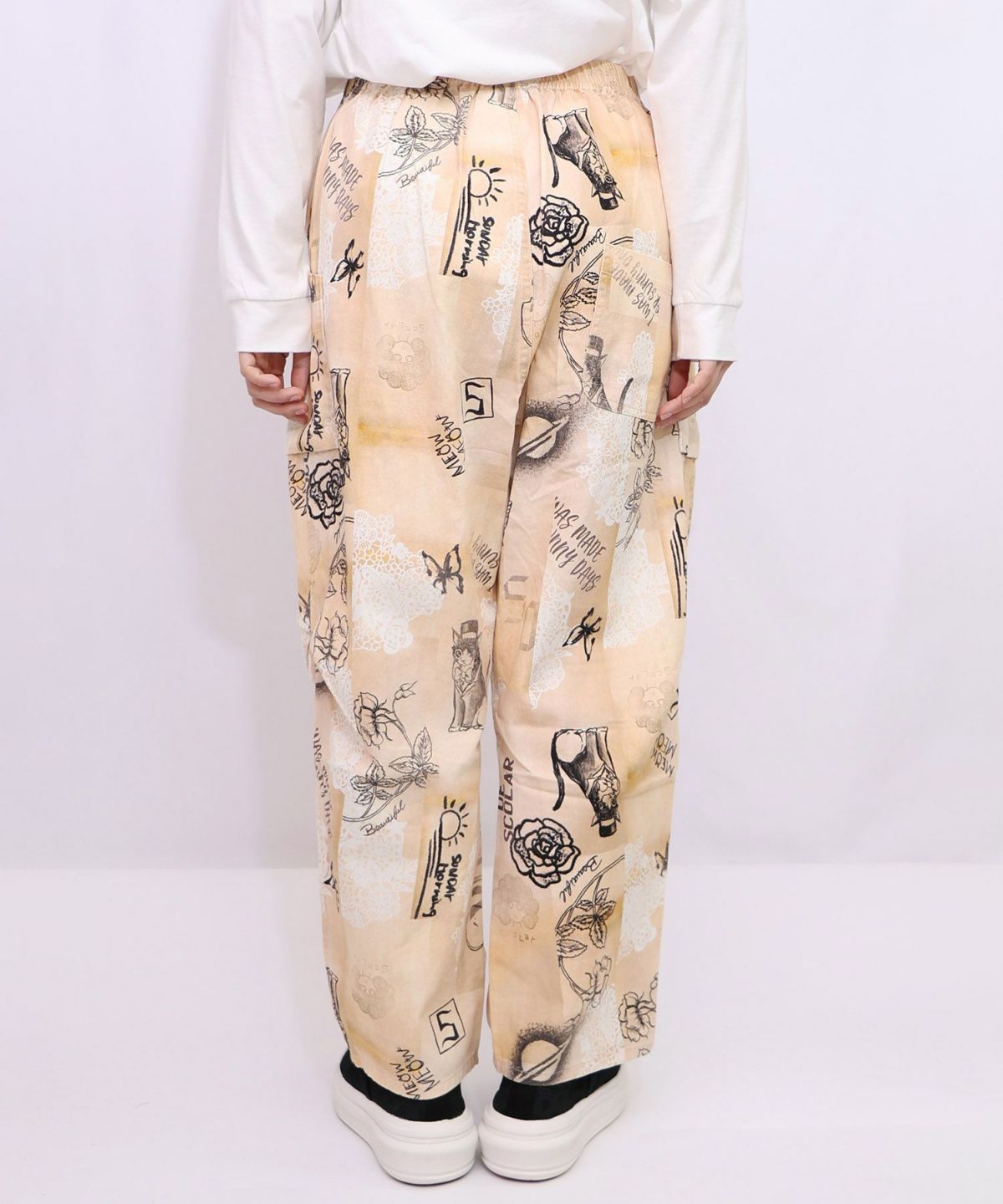 バイオ加工レースプリントパンツ-14