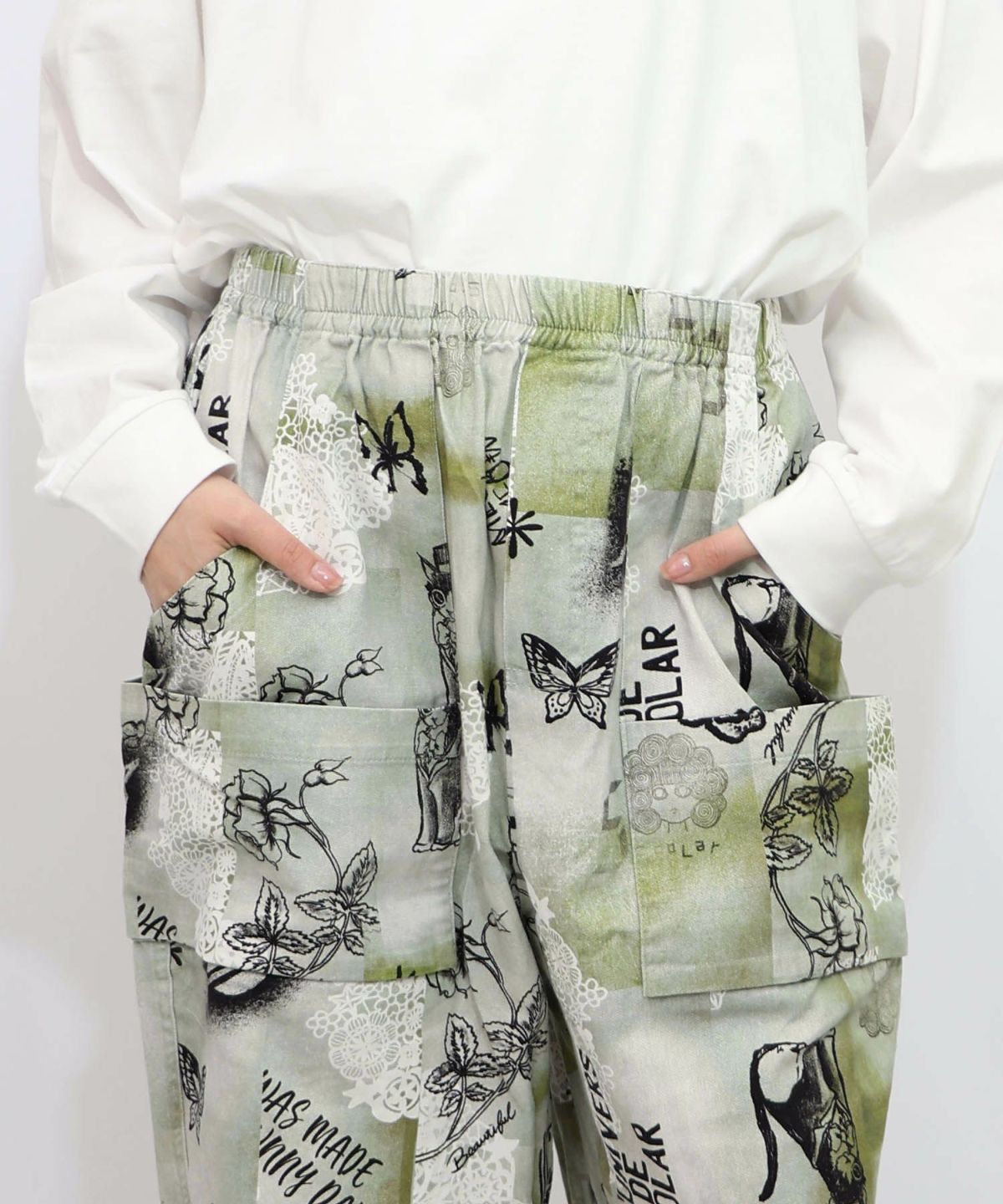 バイオ加工レースプリントパンツ-16