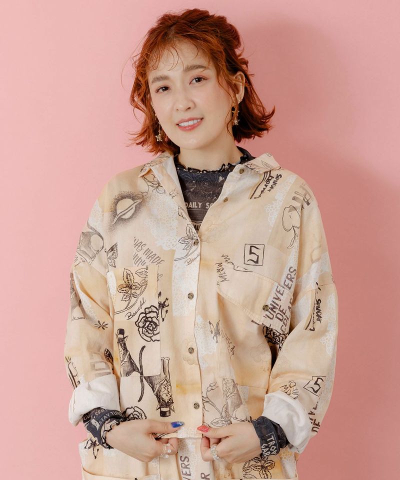 バイオ加工レースプリントシャツ-1