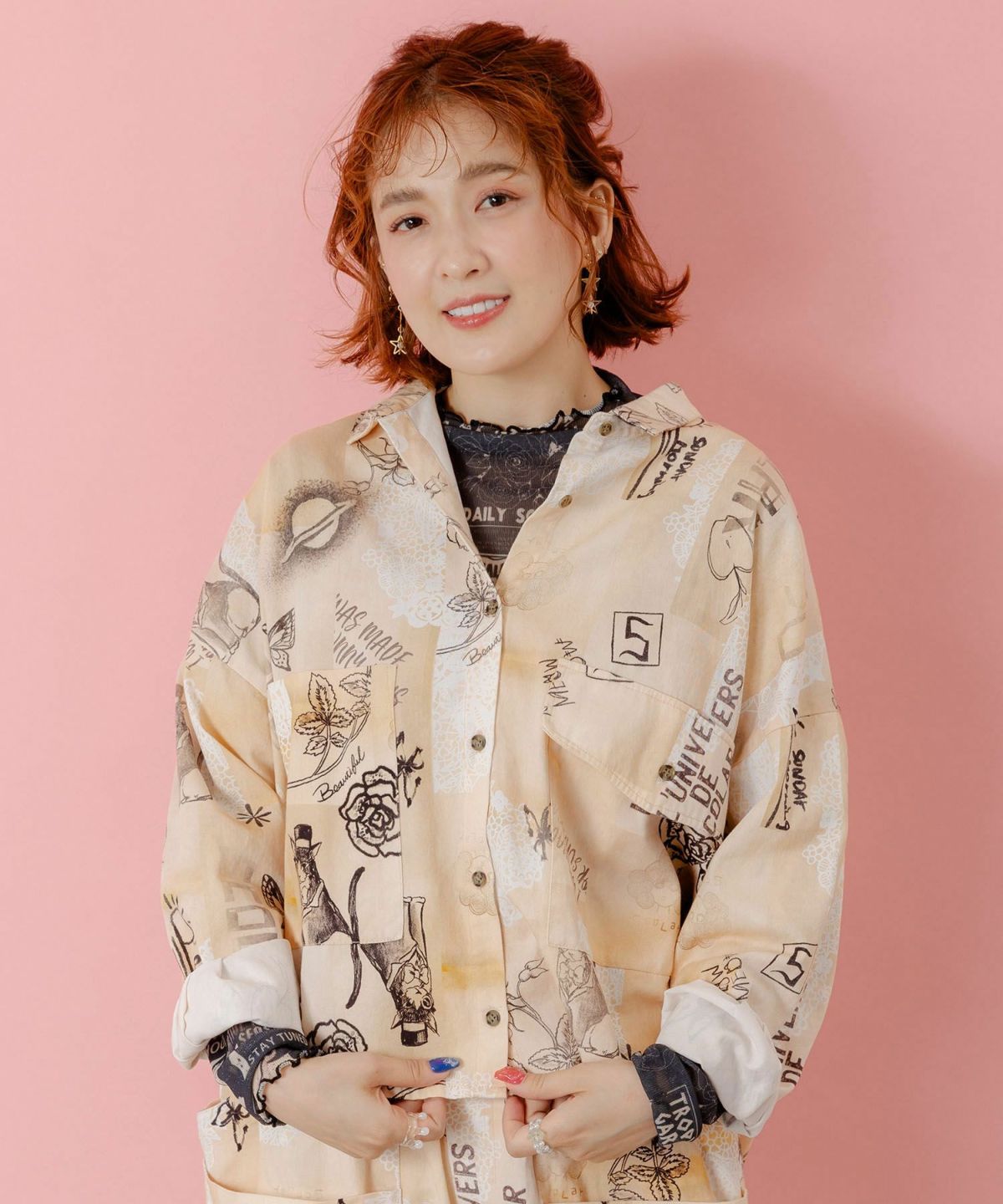 バイオ加工レースプリントシャツ-1