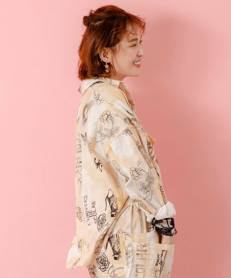 バイオ加工レースプリントシャツ-4