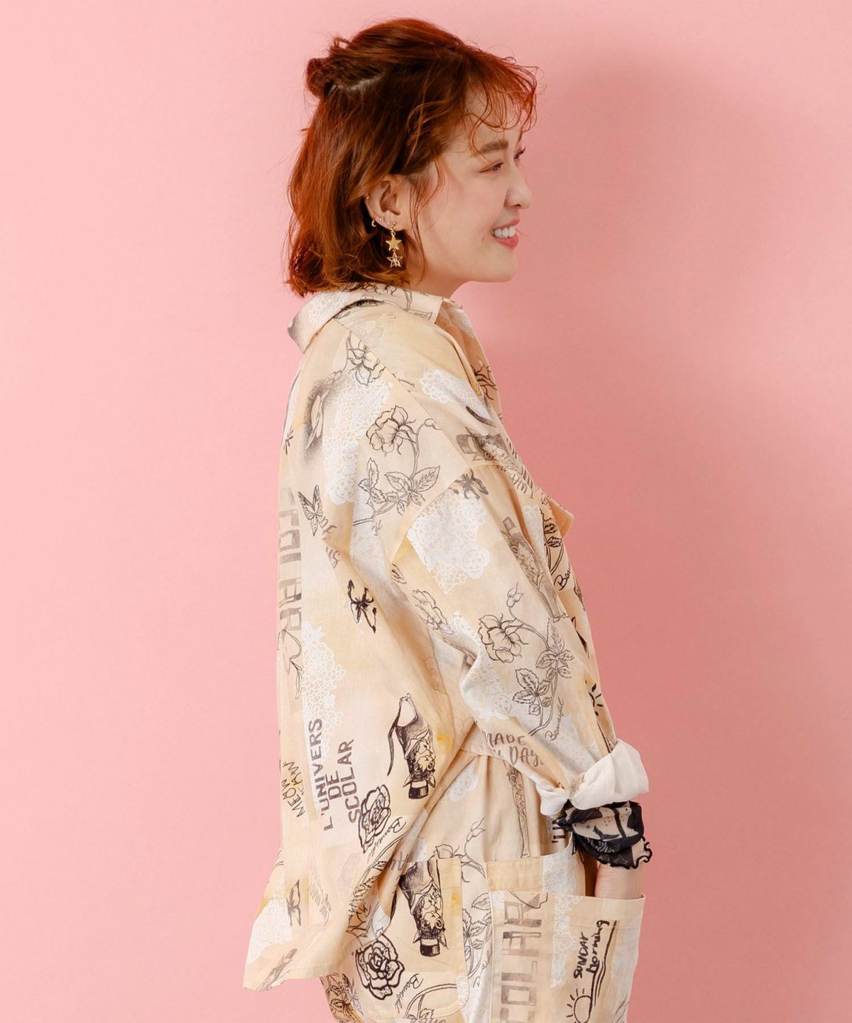 バイオ加工レースプリントシャツ-4