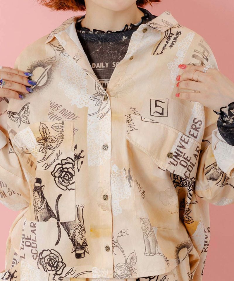 バイオ加工レースプリントシャツ-7