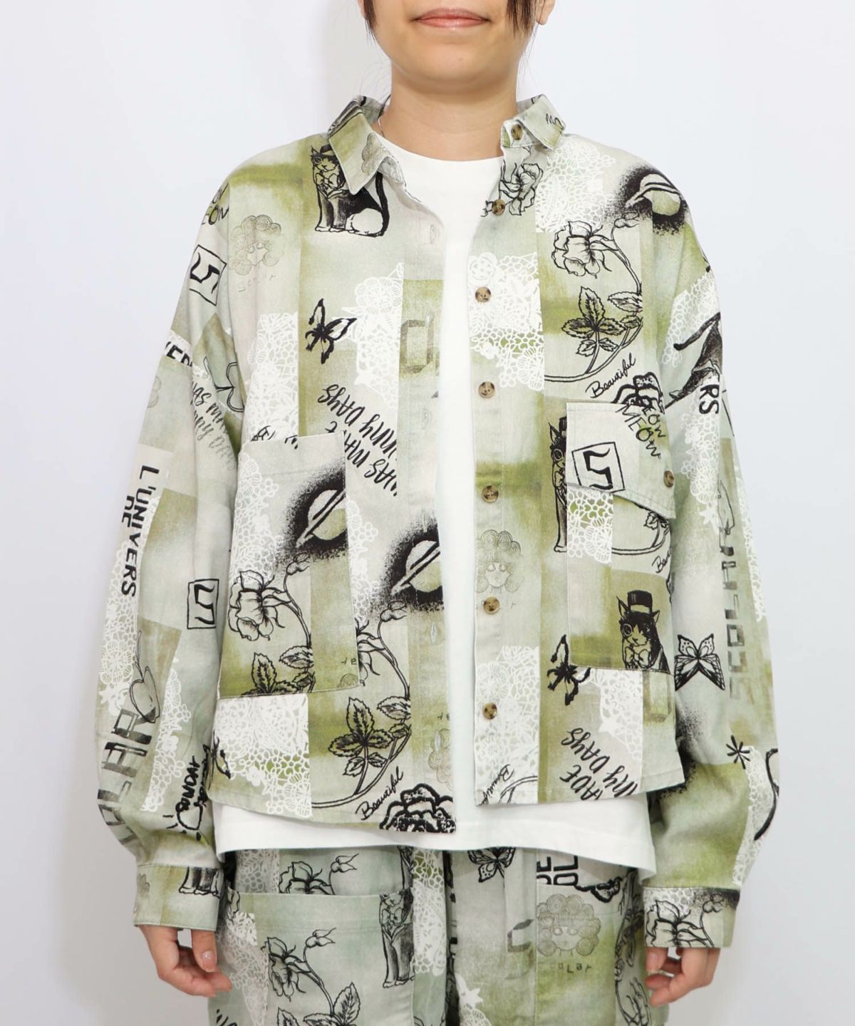 バイオ加工レースプリントシャツ-8