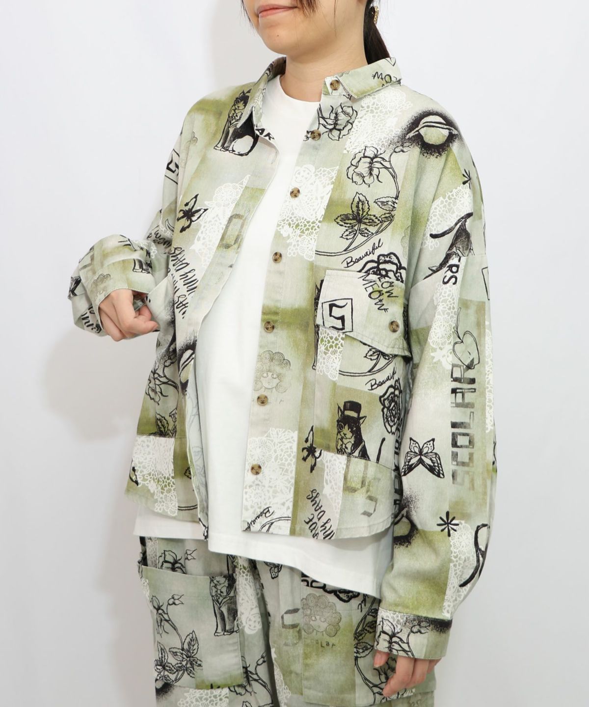 バイオ加工レースプリントシャツ-9