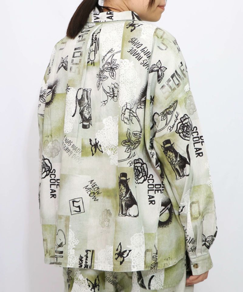 153612：バイオ加工レースプリントシャツの通販-ScoLar