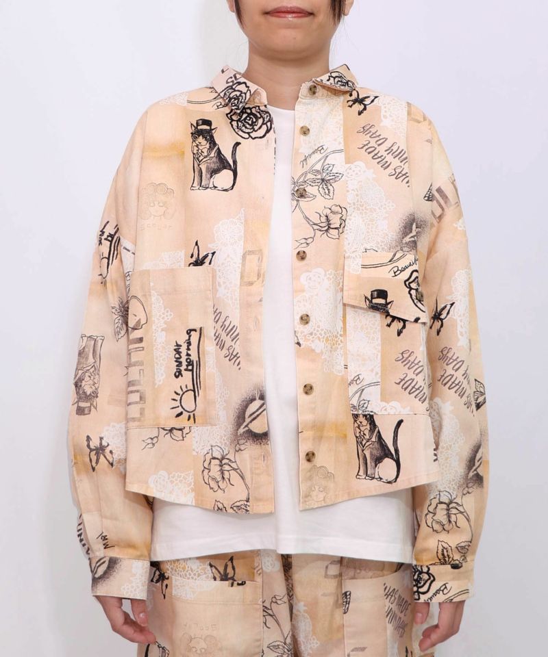 153612：バイオ加工レースプリントシャツの通販-ScoLar