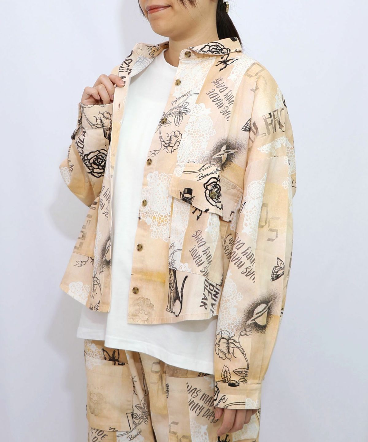 バイオ加工レースプリントシャツ-13