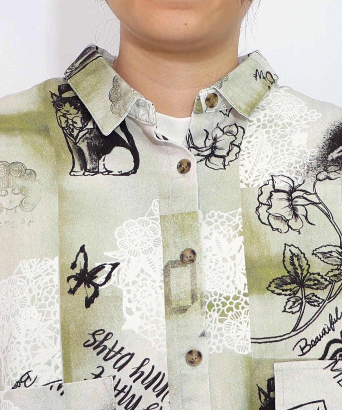 バイオ加工レースプリントシャツ-16