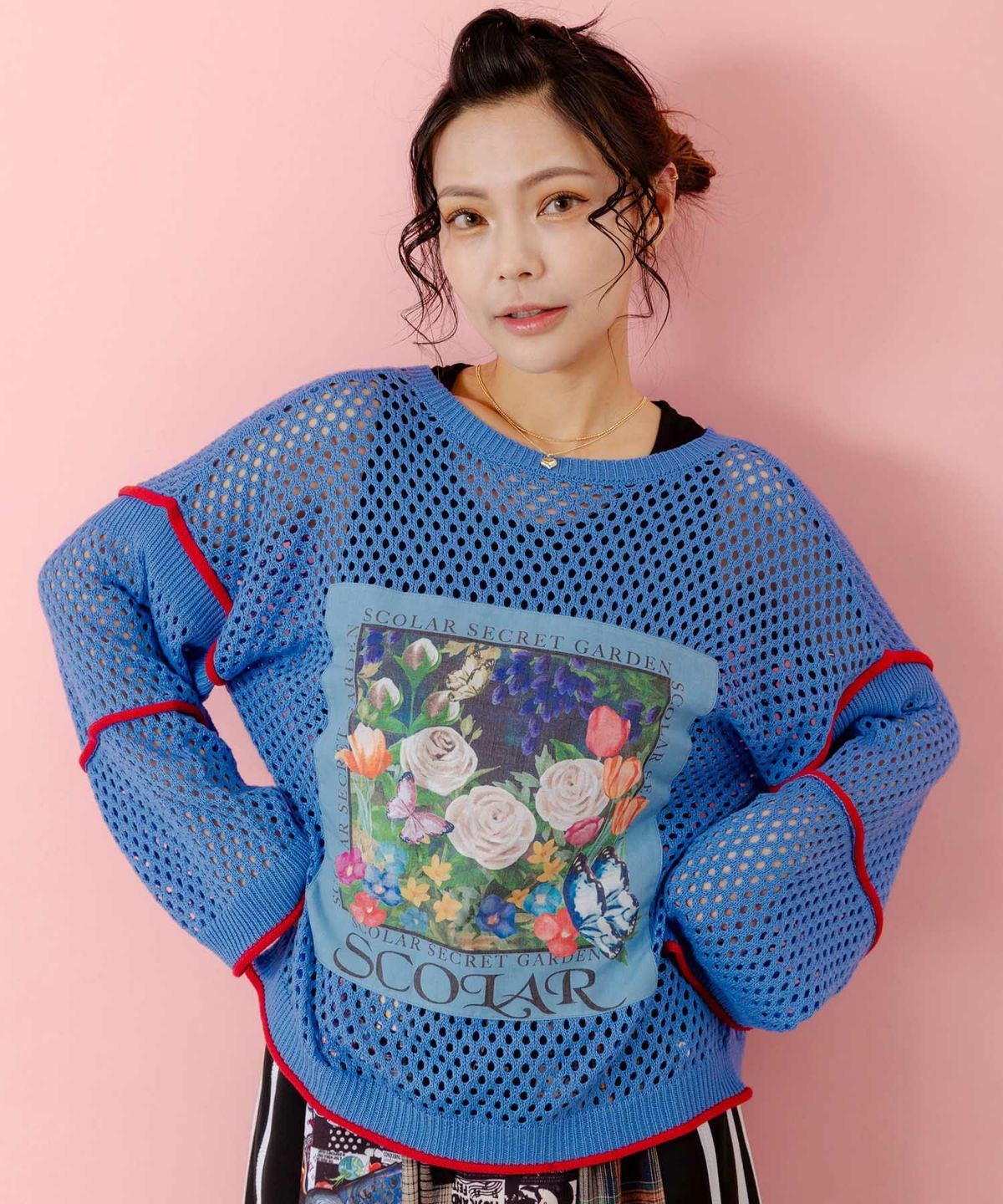 花アップリケ2WAYメッシュプルオーバー-1