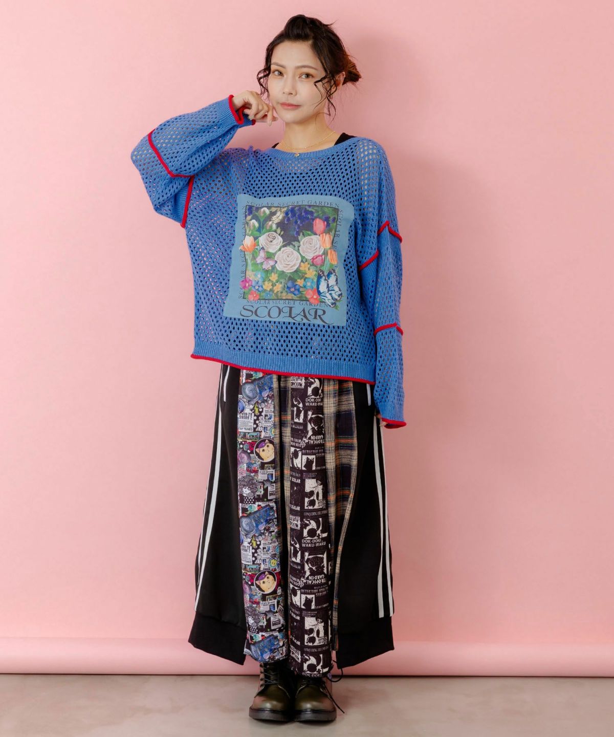 花アップリケ2WAYメッシュプルオーバー-2