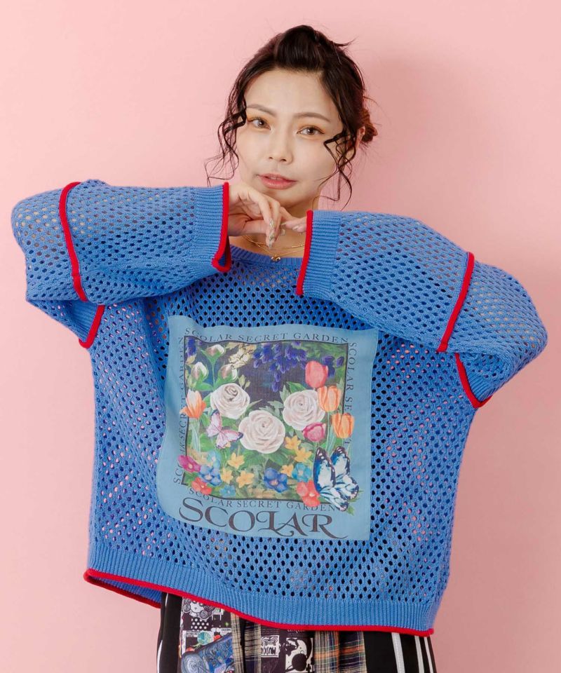 花アップリケ2WAYメッシュプルオーバー-3