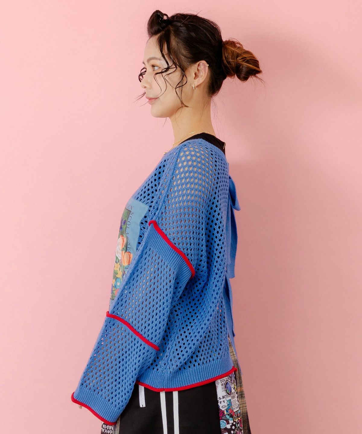 花アップリケ2WAYメッシュプルオーバー-4