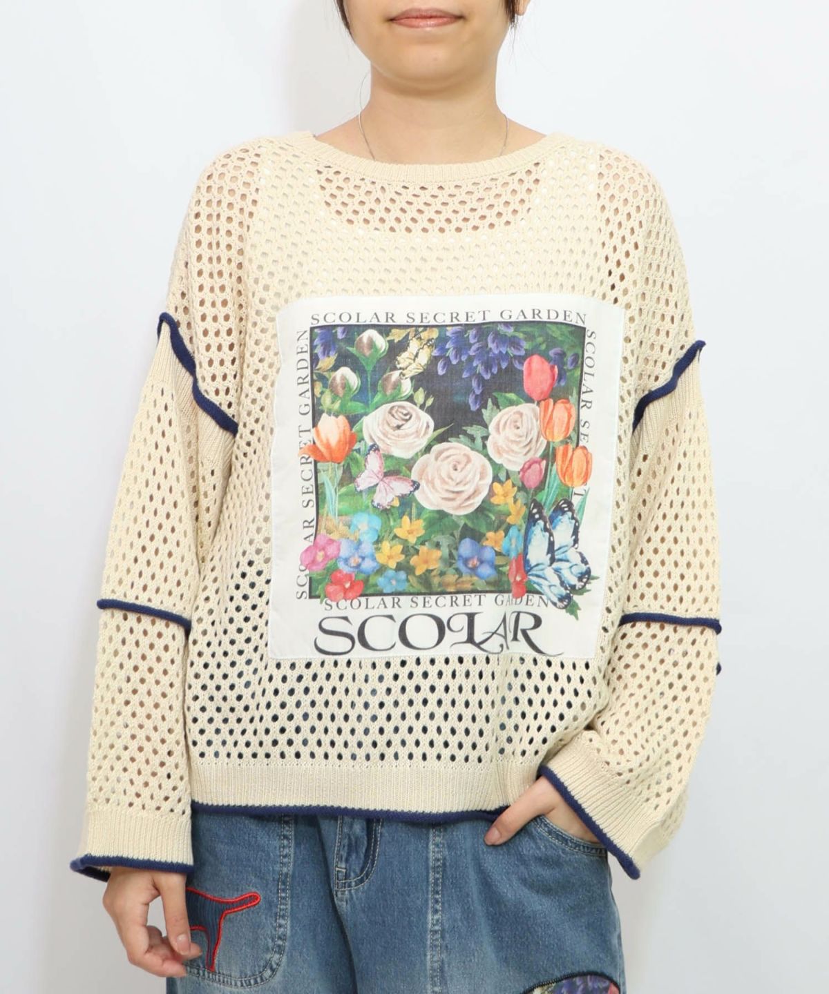 花アップリケ2WAYメッシュプルオーバー-11