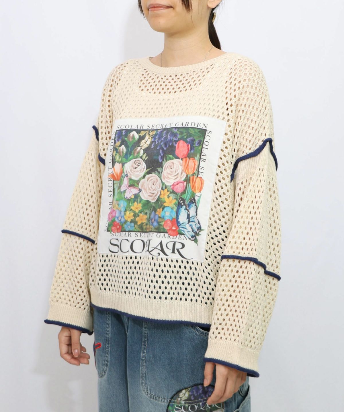 花アップリケ2WAYメッシュプルオーバー-12