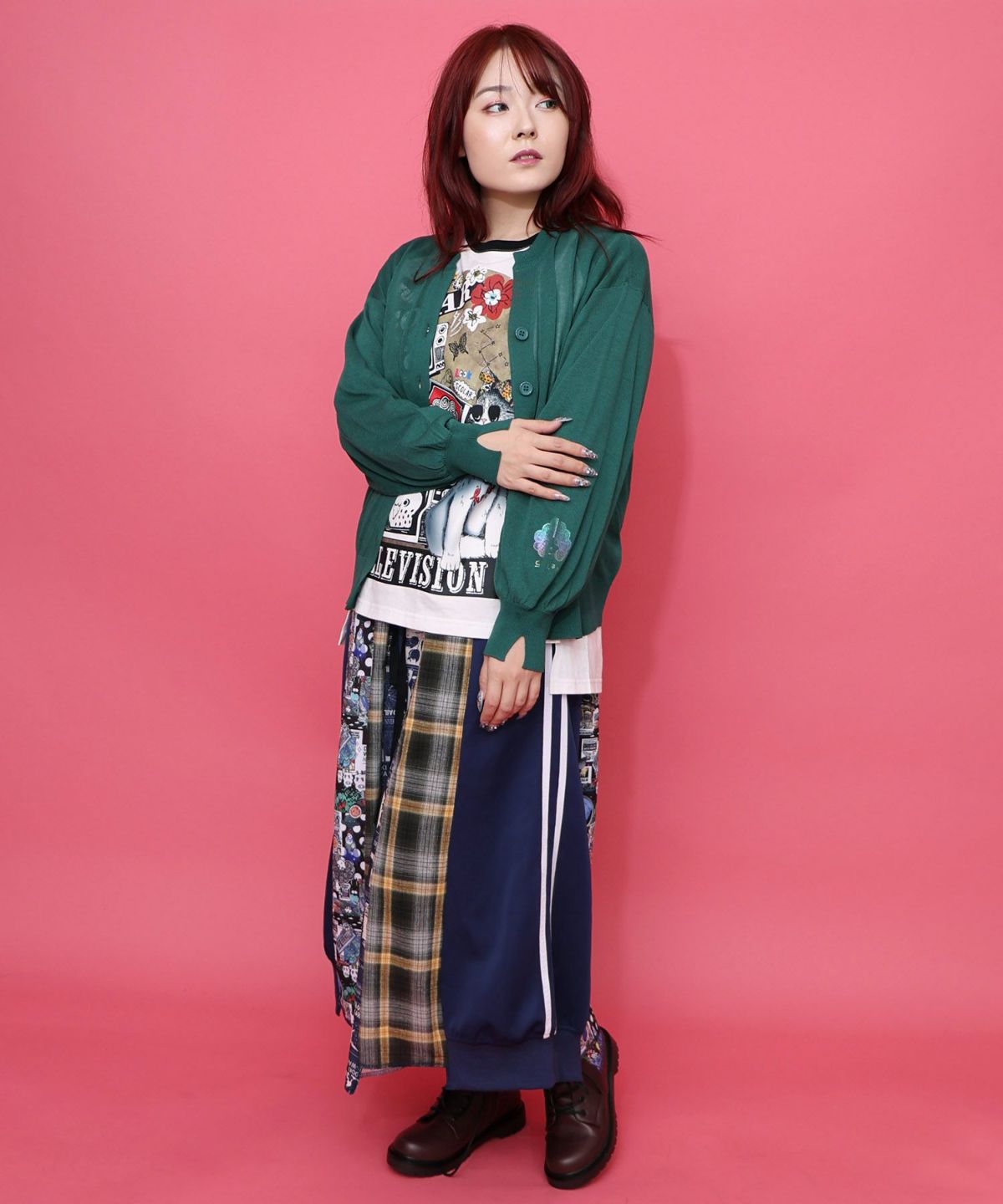 スカラー箔プリント 接触冷感ニットカーディガン-2