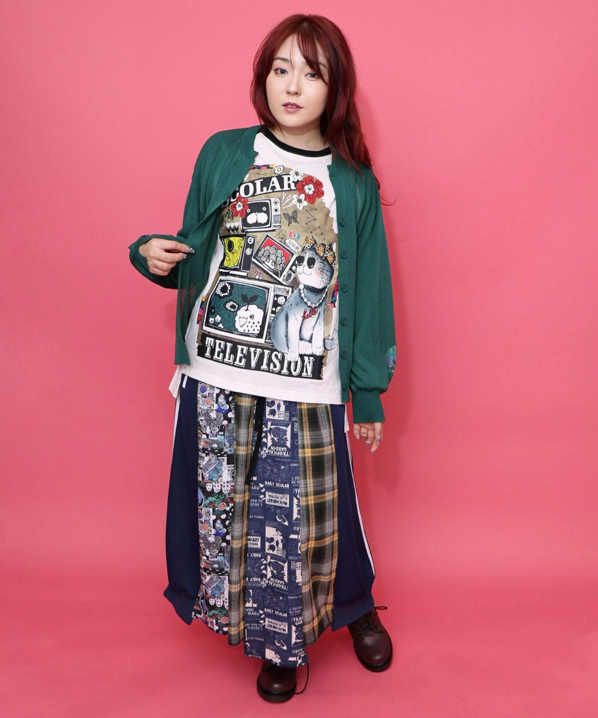 スカラー箔プリント 接触冷感ニットカーディガン-3