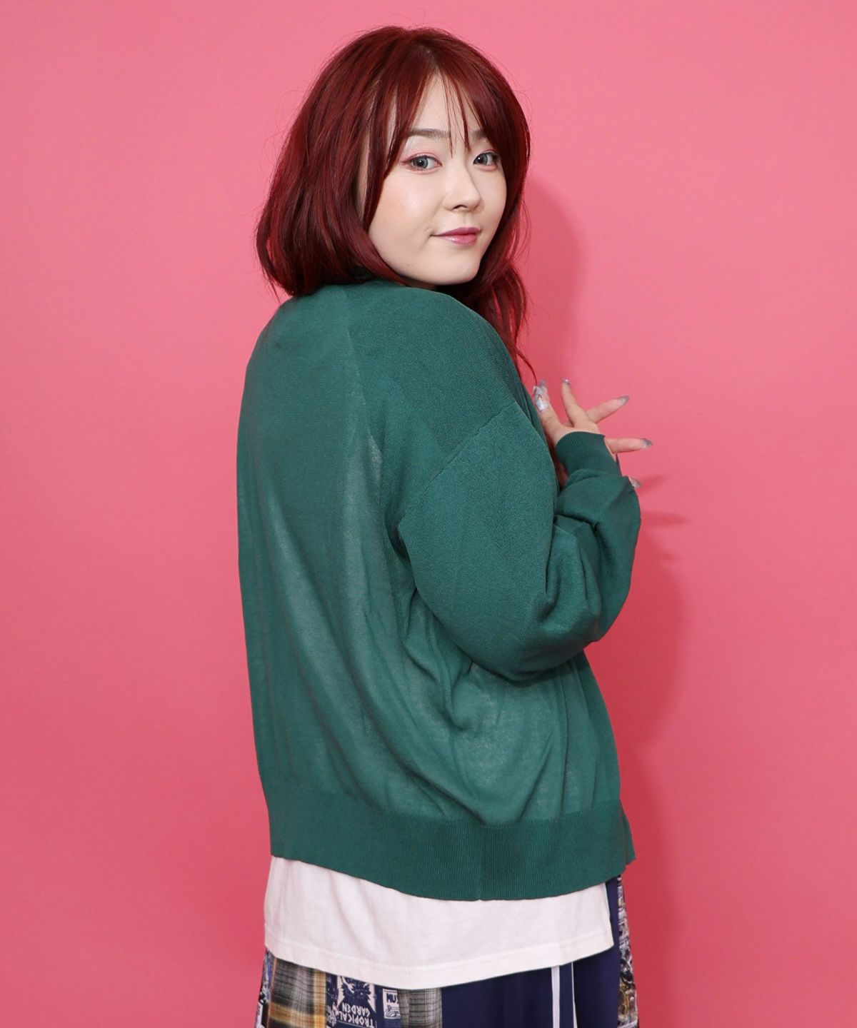 スカラー箔プリント 接触冷感ニットカーディガン-6