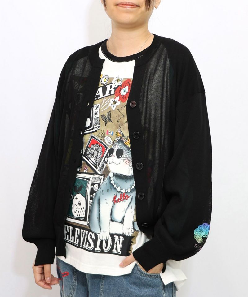 スカラー箔プリント 接触冷感ニットカーディガン-9