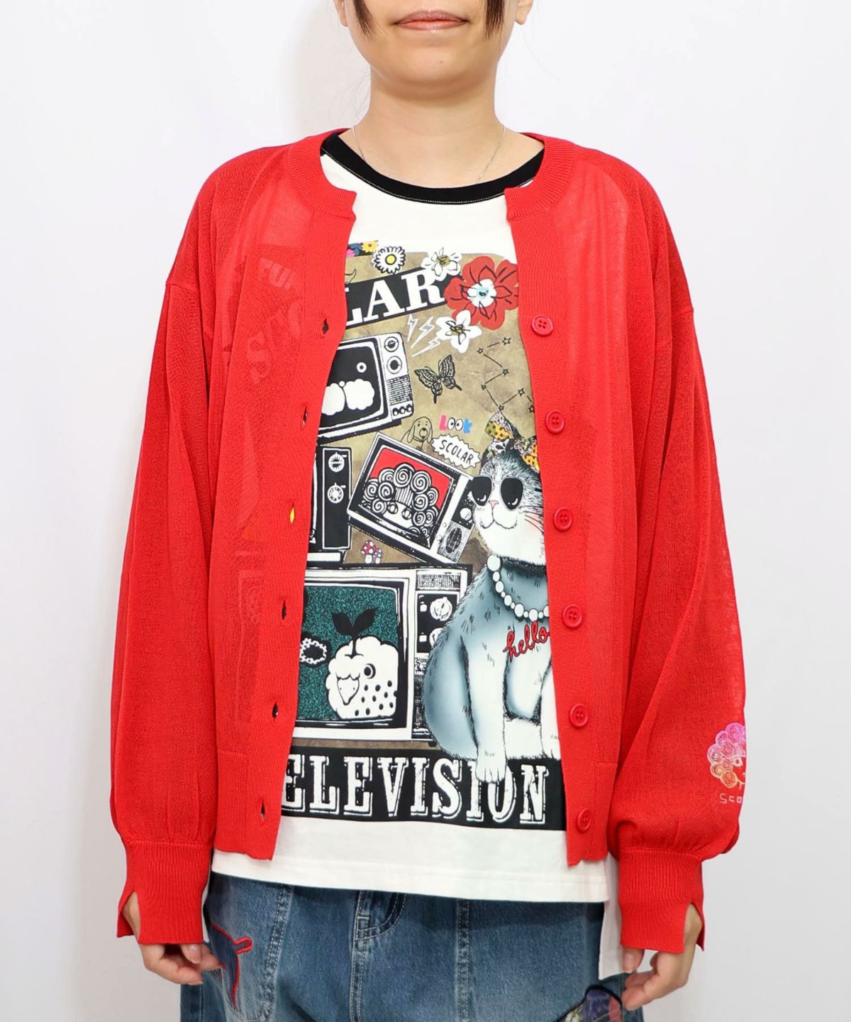 スカラー箔プリント 接触冷感ニットカーディガン-12