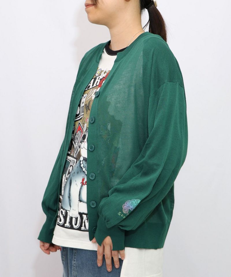 ScoLar 152740：オーロラ箔ロゴプリント 接触冷感カーディガン スカラー ScoLar オーロラ箔ロゴプリント 接触冷感カーディガン