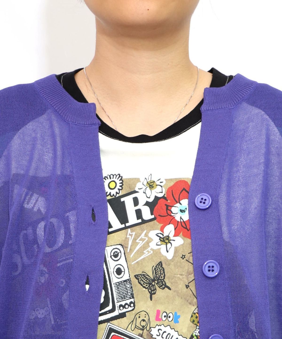 スカラー箔プリント 接触冷感ニットカーディガン-24