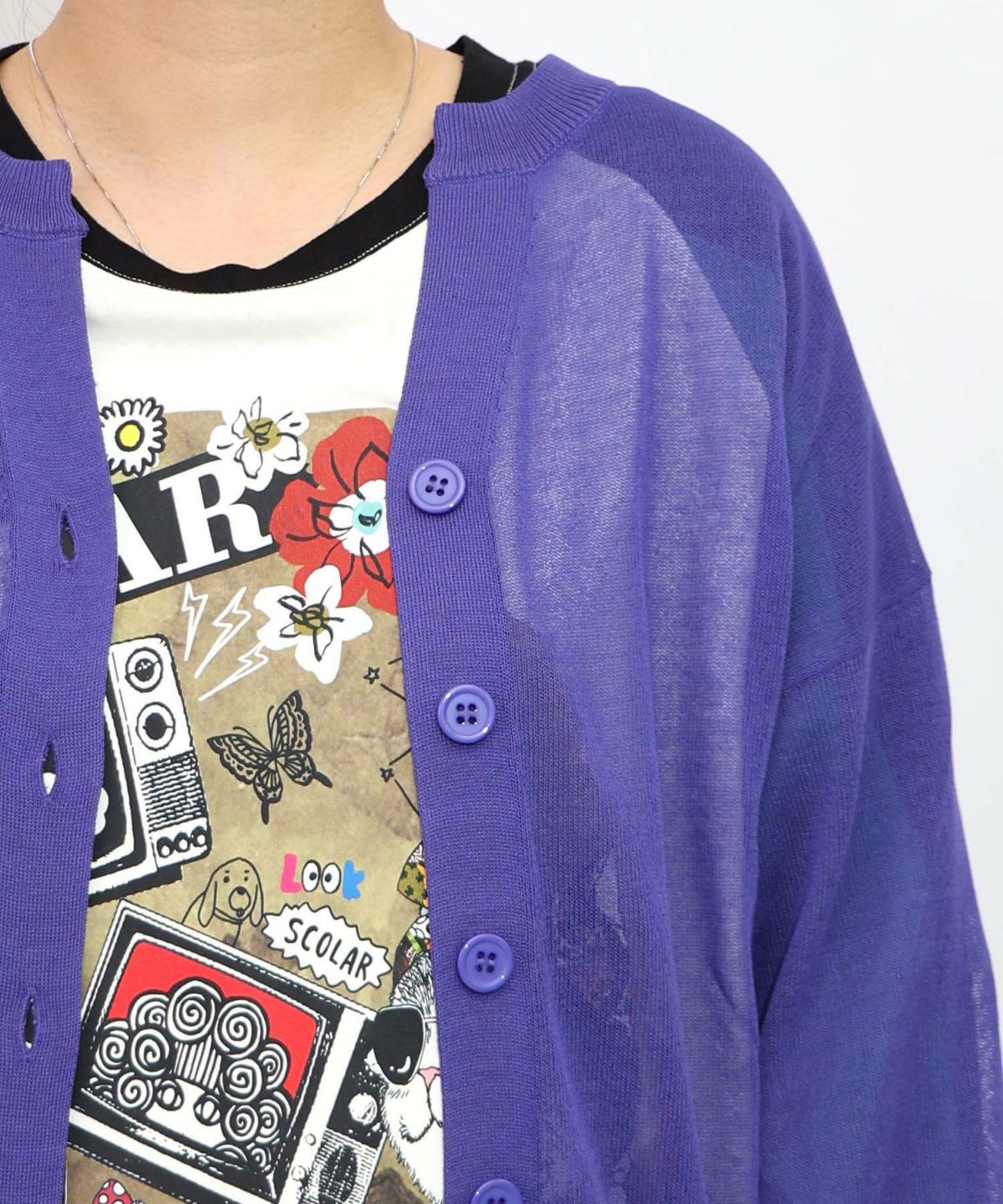 スカラー箔プリント 接触冷感ニットカーディガン-25