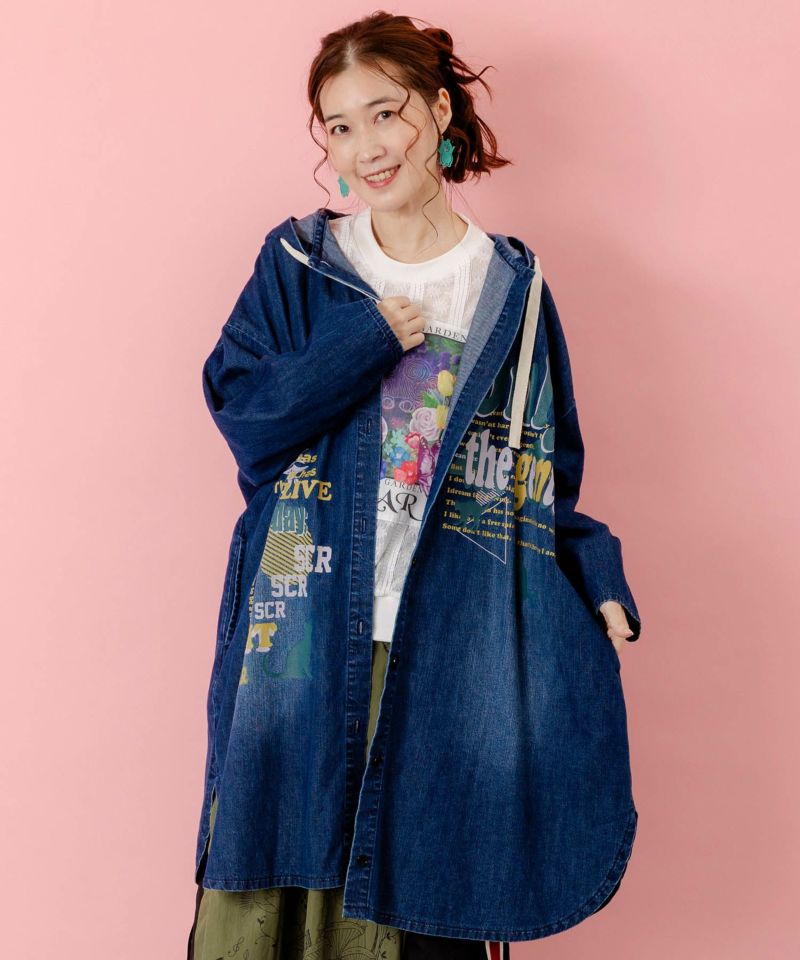 スカラーグラフィック柄デニムコート-1