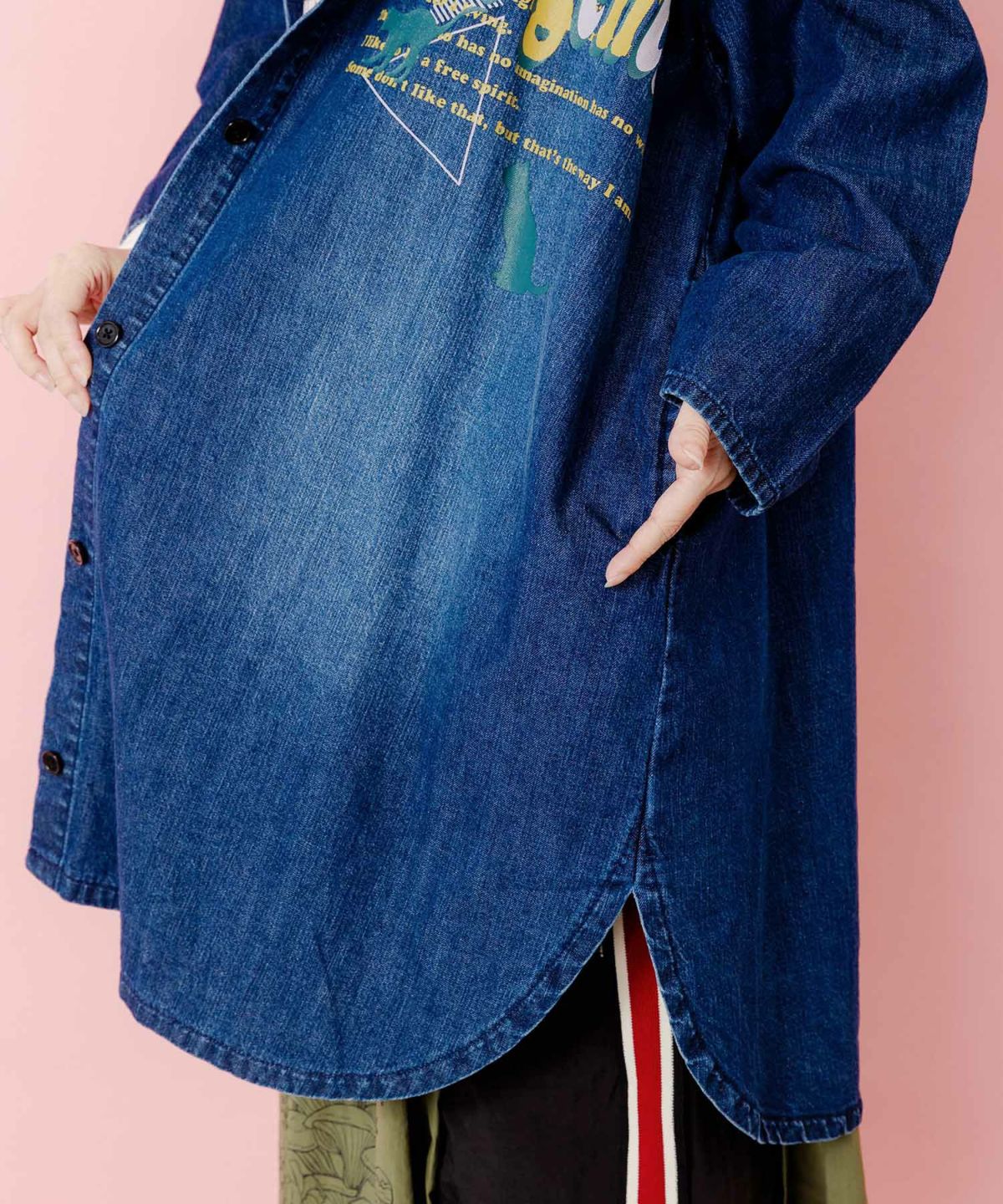 スカラーグラフィック柄デニムコート-6