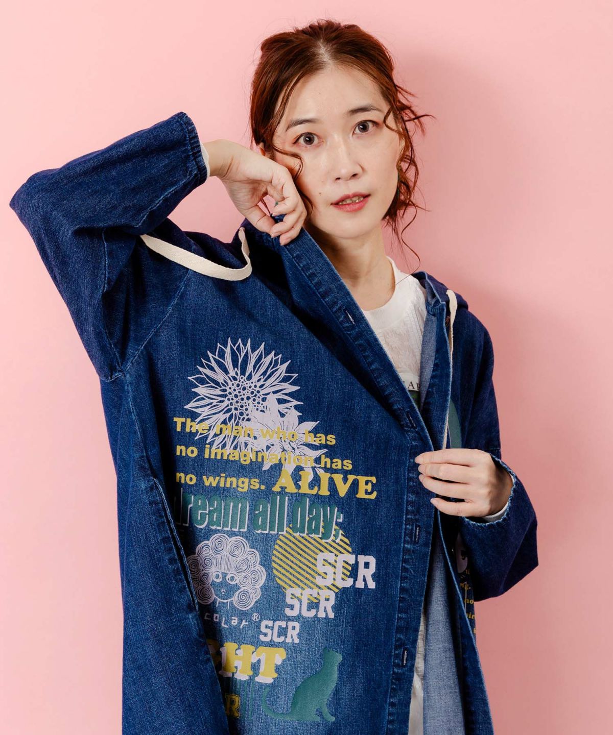 スカラーグラフィック柄デニムコート-7