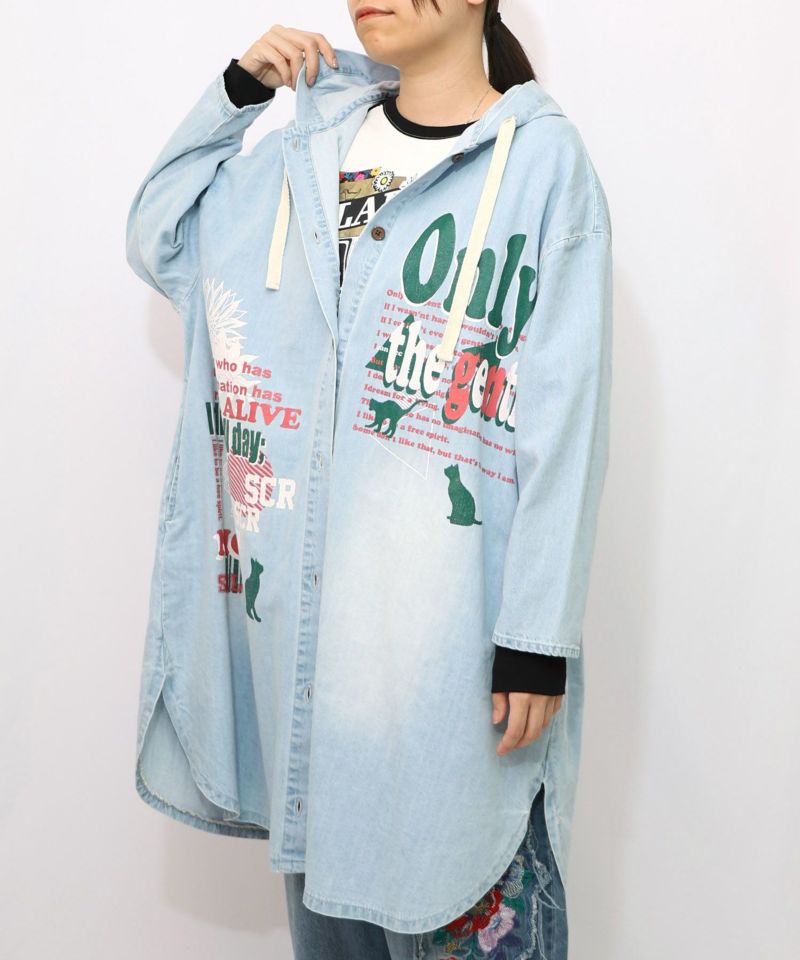 スカラーグラフィック柄デニムコート-10