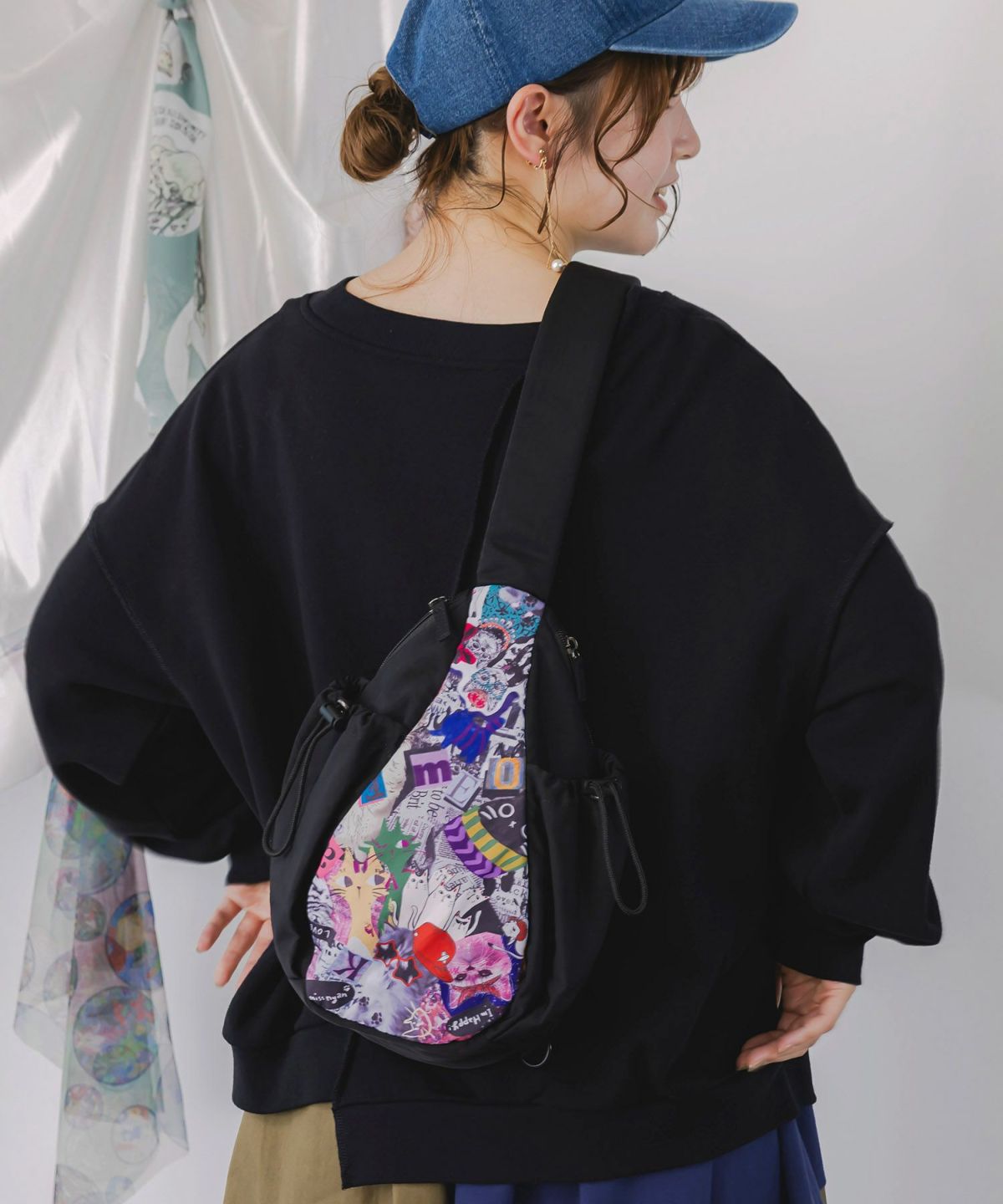 POP柄切替シワ加工 Wボトルポケットバッグ-1