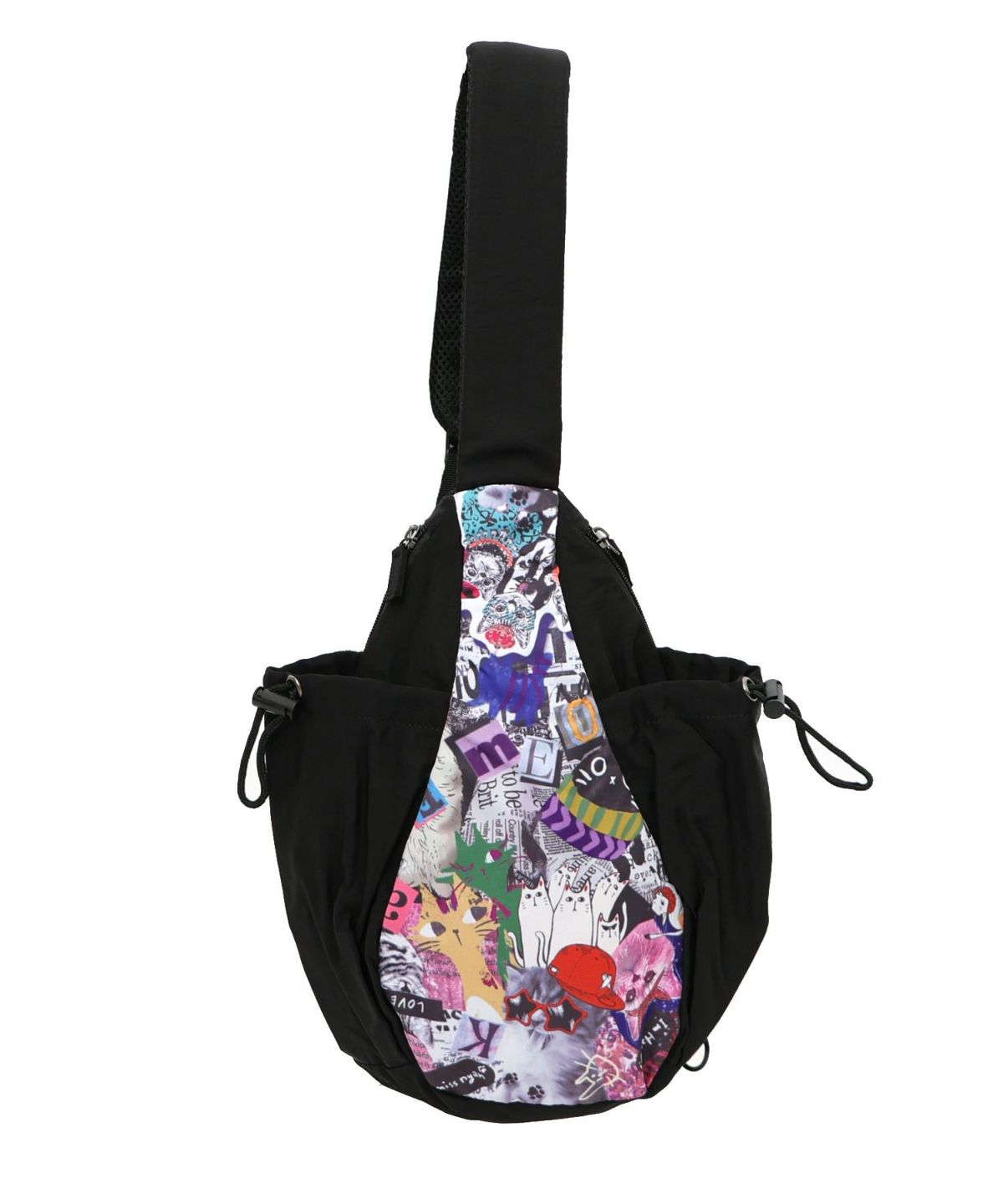 POP柄切替シワ加工 Wボトルポケットバッグ-4