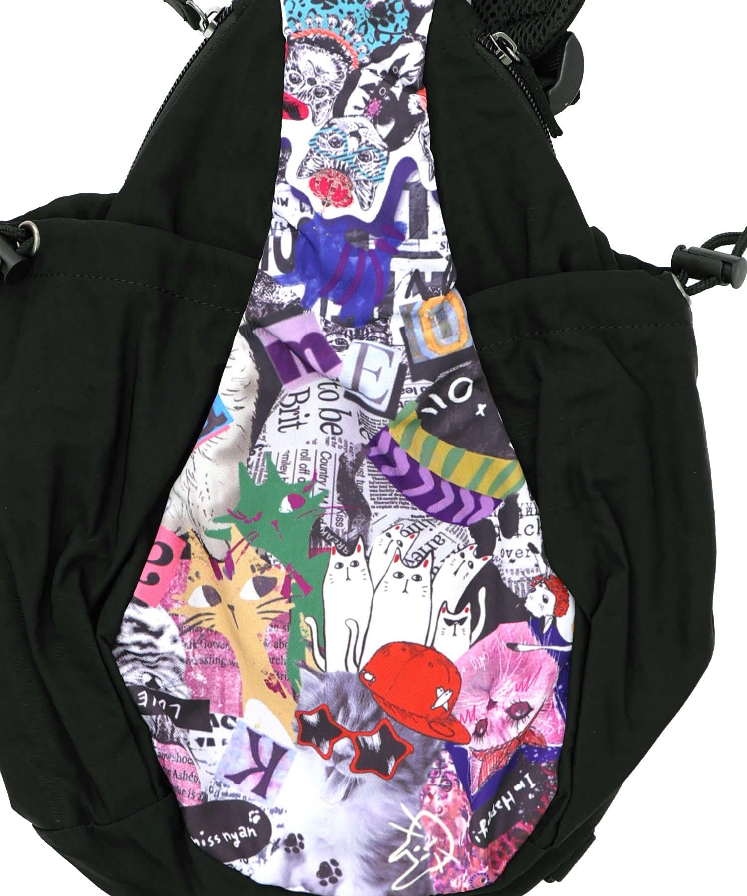 POP柄切替シワ加工 Wボトルポケットバッグ-5